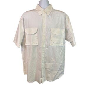 Vintage Mountain Tek Mens Fishing Shirt L White Short Sleeve Pockets Outdoors